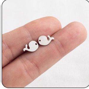STAINLESS STEEL SILVER Whale Stud Earrings with Gift Bag